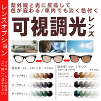 可視調光レンズ 紫外線・光(可視光)で色が変わるレンズ 【レンズオプション】※オプションの併用不可 サングラスにはお付けできません