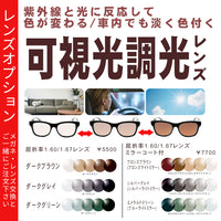 可視光調光レンズ　紫外線・光(可視光)で色が変わるレンズ　【レンズオプション】※オプションの併用不可　サングラスにはお付けできません